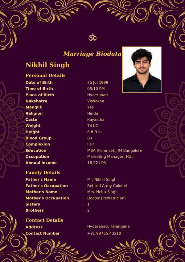 Marriage biodata template 10 — sample
