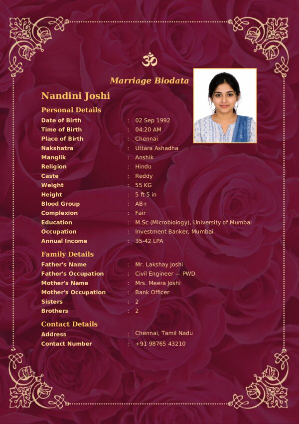Marriage biodata template 12 — sample