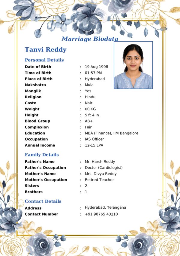 Marriage biodata template 13 — sample