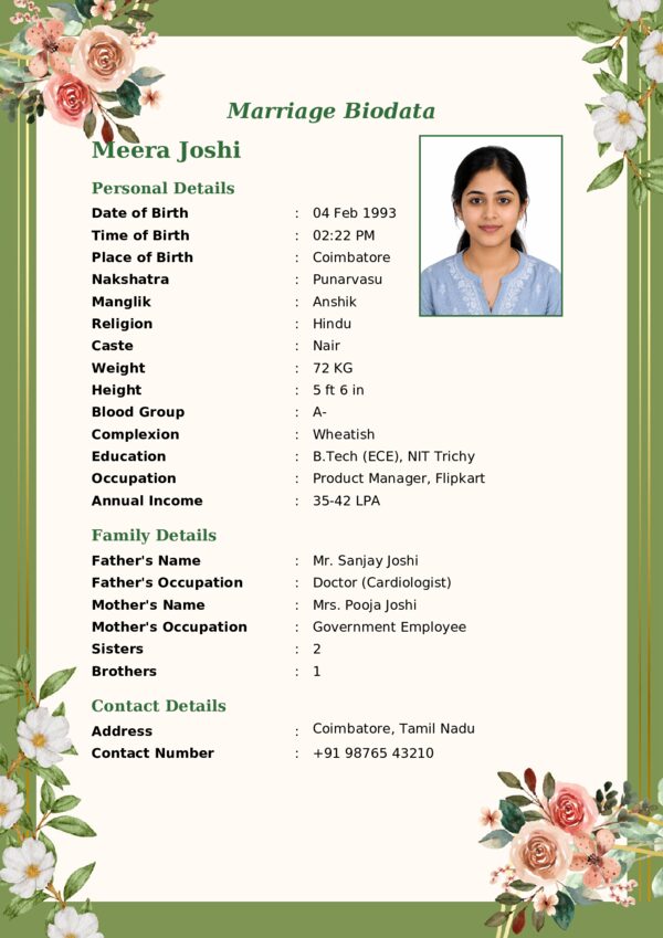 Marriage biodata template 15 — sample