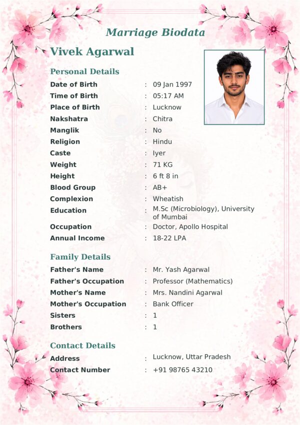 Marriage biodata template 17 — sample