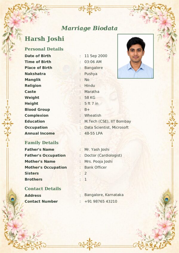 Marriage biodata template 18 — sample
