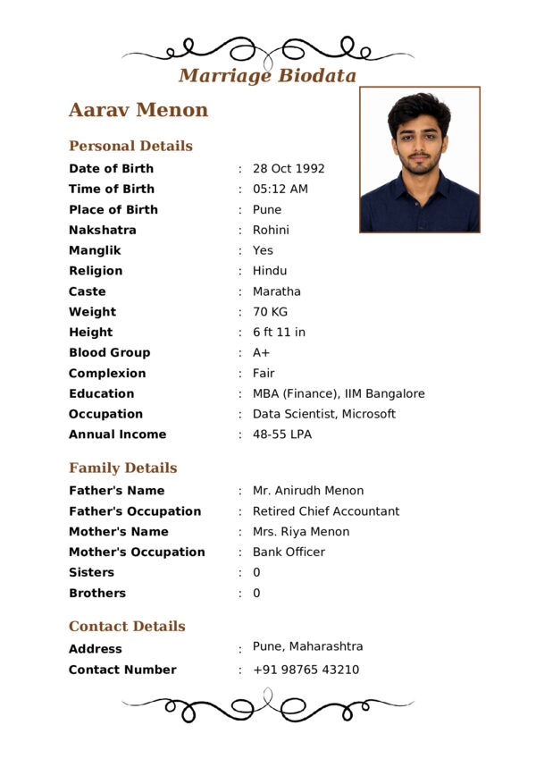 Marriage biodata template 2 — sample