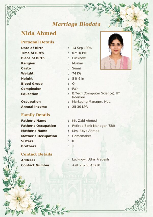 Marriage biodata template 20 — sample
