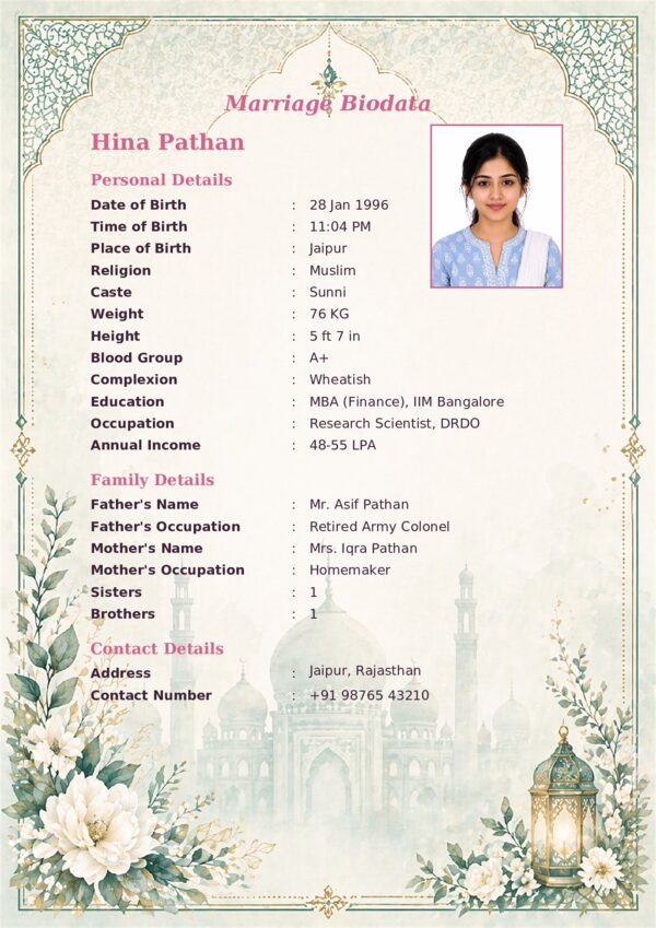Marriage biodata template 21 — sample