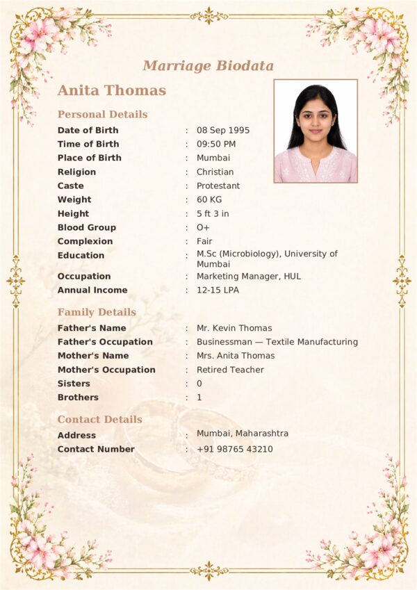 Marriage biodata template 23 — sample