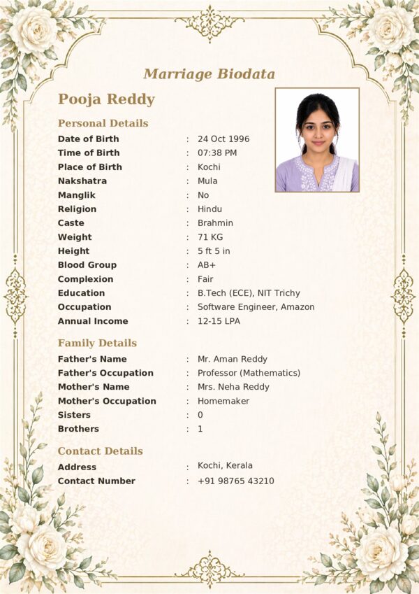 Marriage biodata template 24 — sample