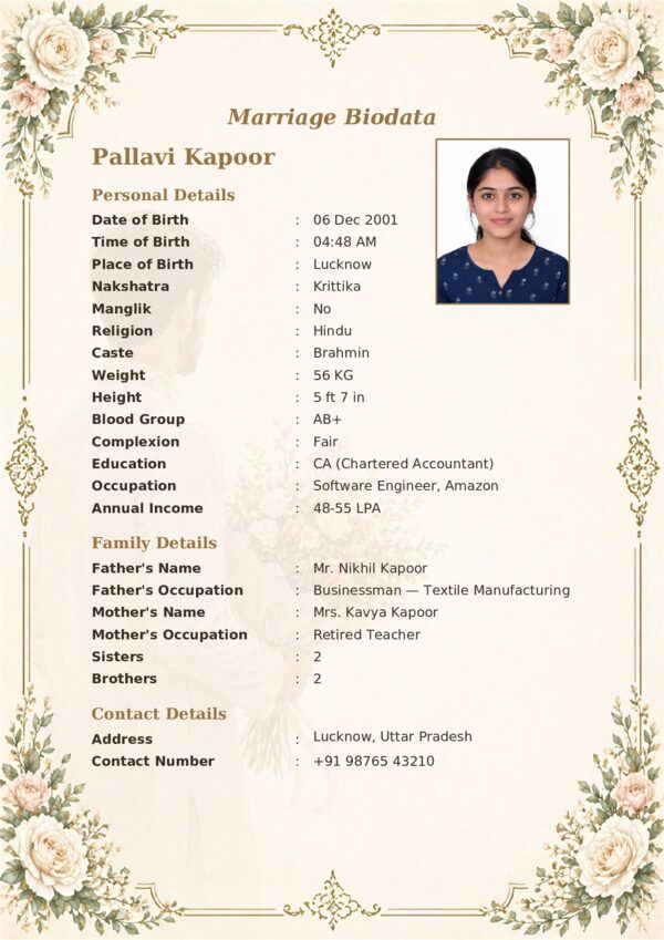 Marriage biodata template 25 — sample