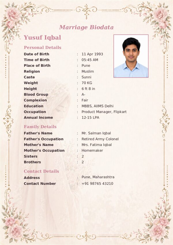 Marriage biodata template 26 — sample