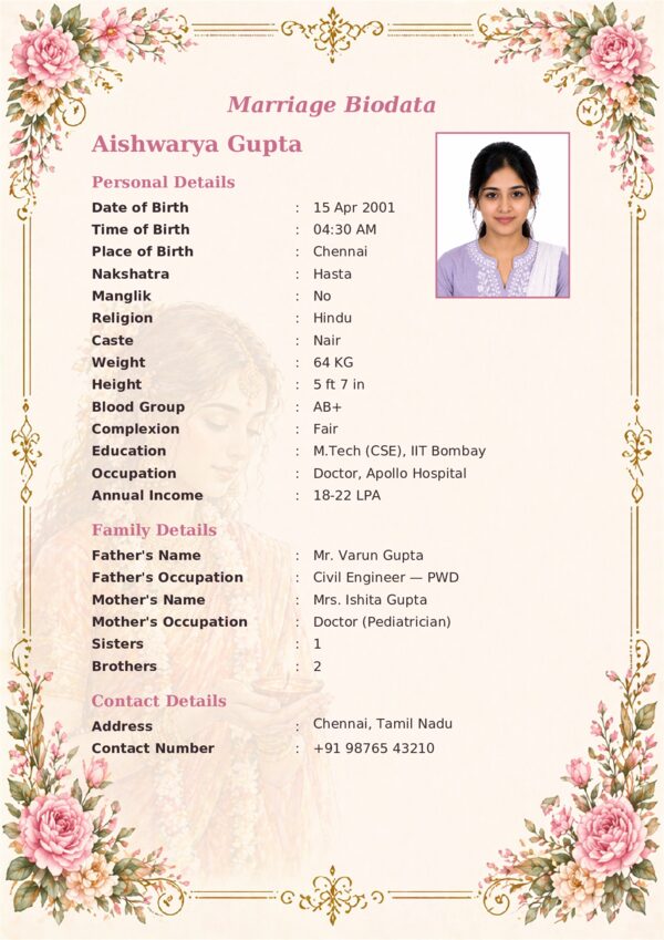 Marriage biodata template 28 — sample