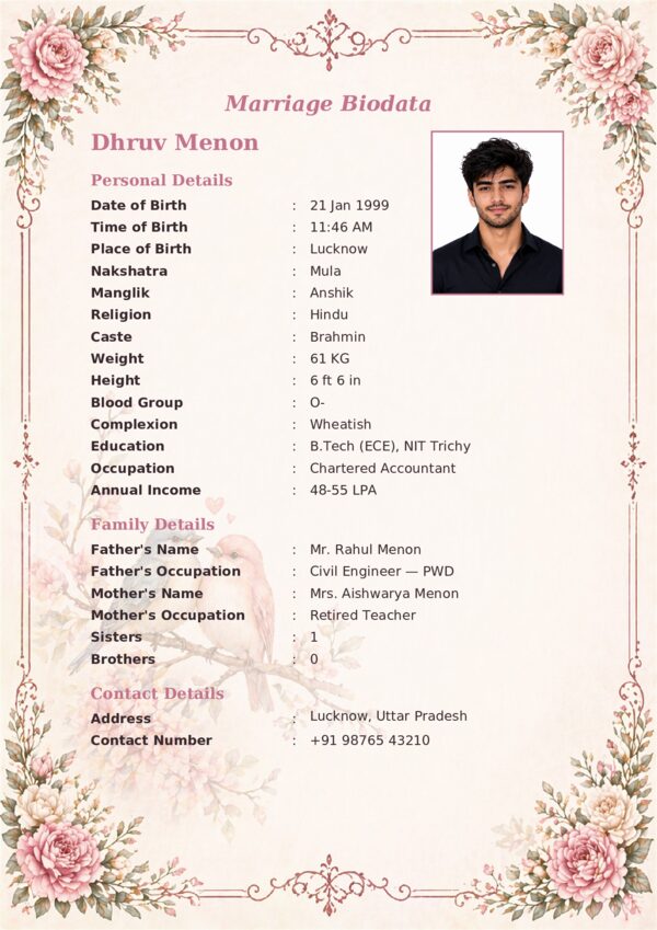Marriage biodata template 29 — sample