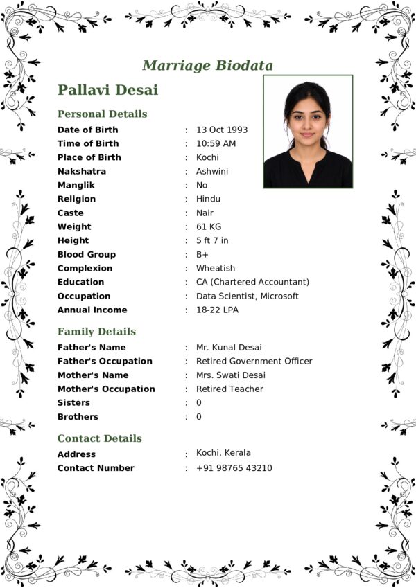 Marriage biodata template 3 — sample