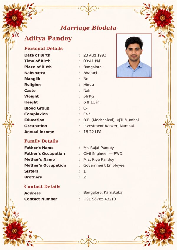Marriage biodata template 32 — sample