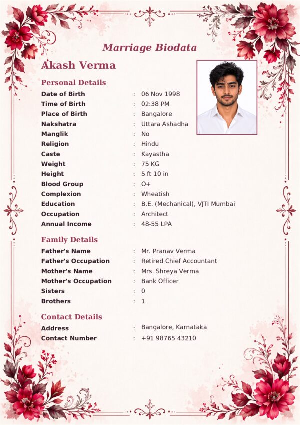 Marriage biodata template 33 — sample