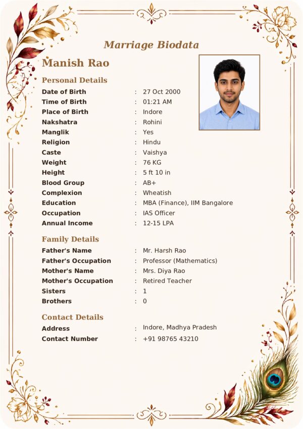 Marriage biodata template 35 — sample