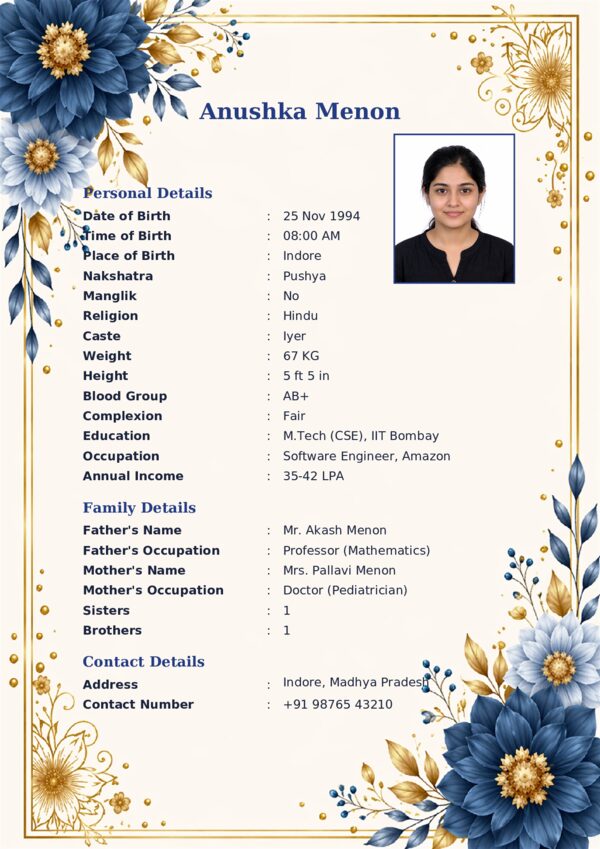 Marriage biodata template 36 — sample