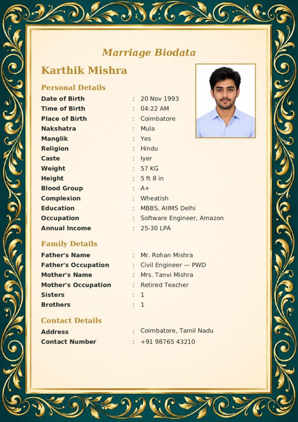 Marriage biodata template 37 — sample