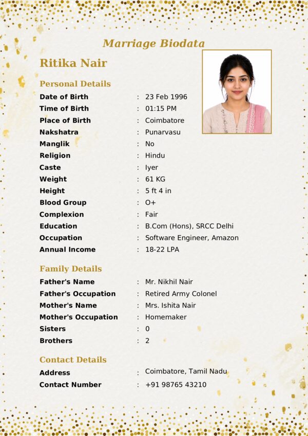 Marriage biodata template 4 — sample