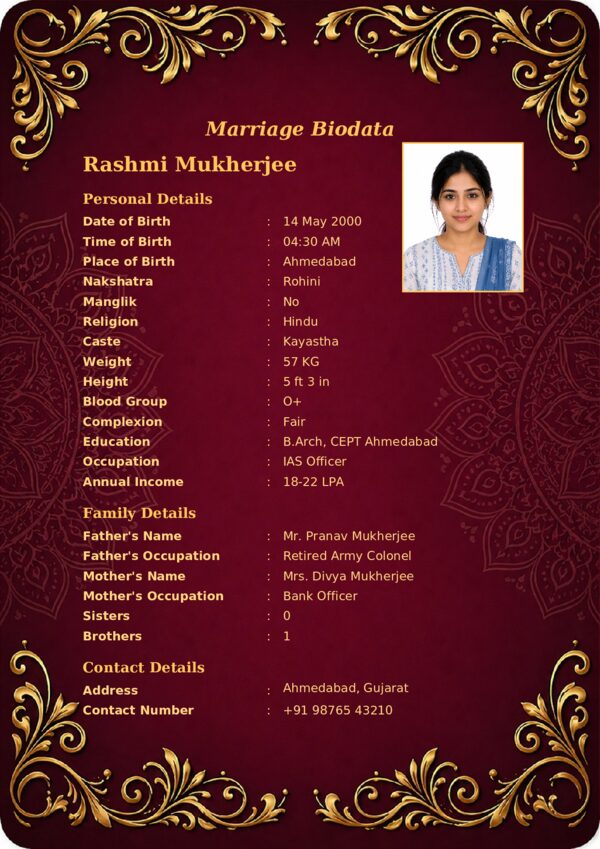 Marriage biodata template 40 — sample
