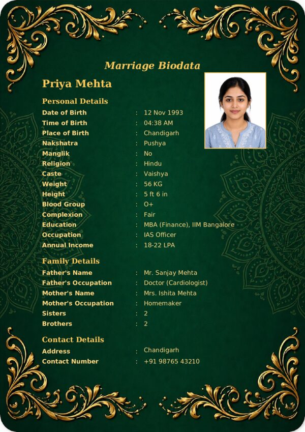 Marriage biodata template 41 — sample