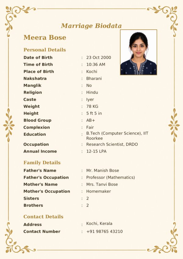 Marriage biodata template 44 — sample