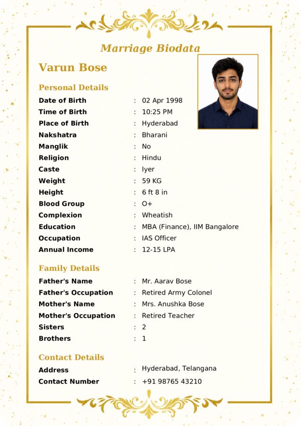 Marriage biodata template 45 — sample