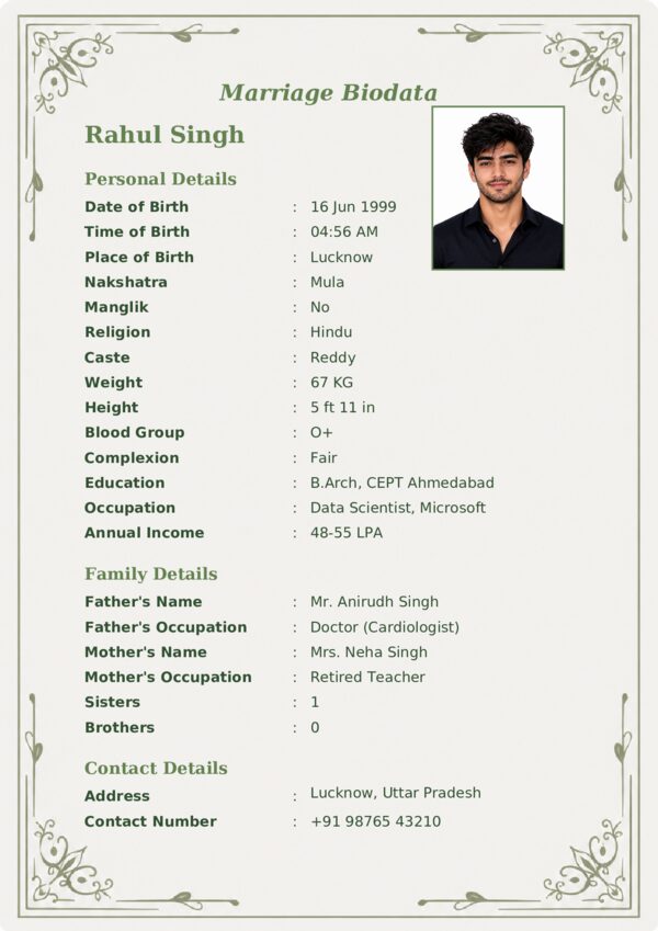 Marriage biodata template 46 — sample