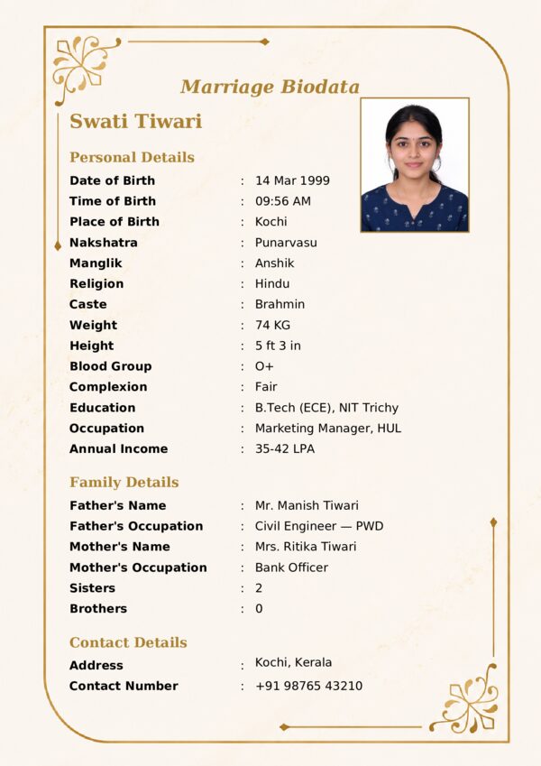 Marriage biodata template 47 — sample