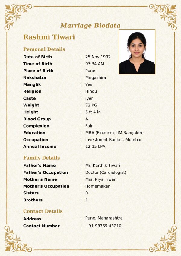 Marriage biodata template 48 — sample