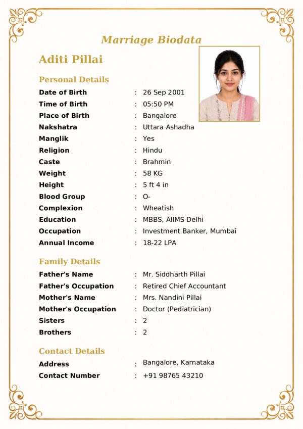 Marriage biodata template 49 — sample