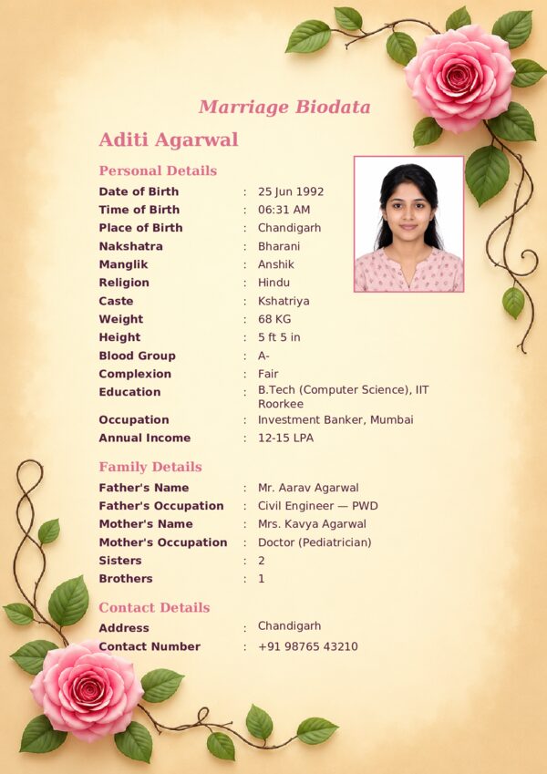 Marriage biodata template 50 — sample