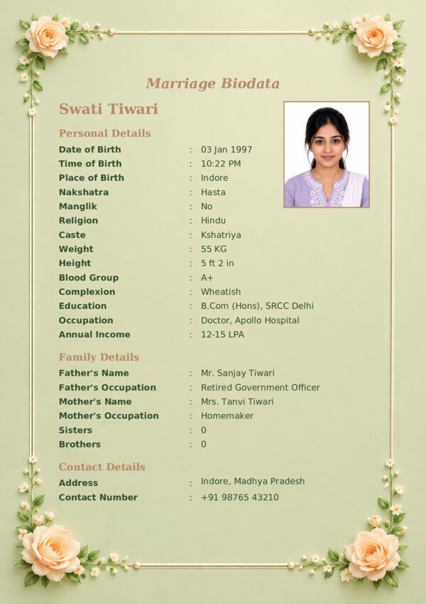 Marriage biodata template 51 — sample