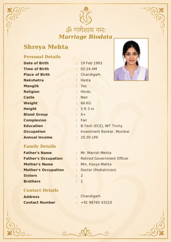 Marriage biodata template 54 — sample