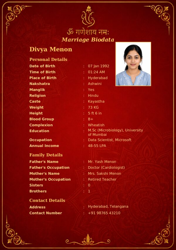 Marriage biodata template 55 — sample