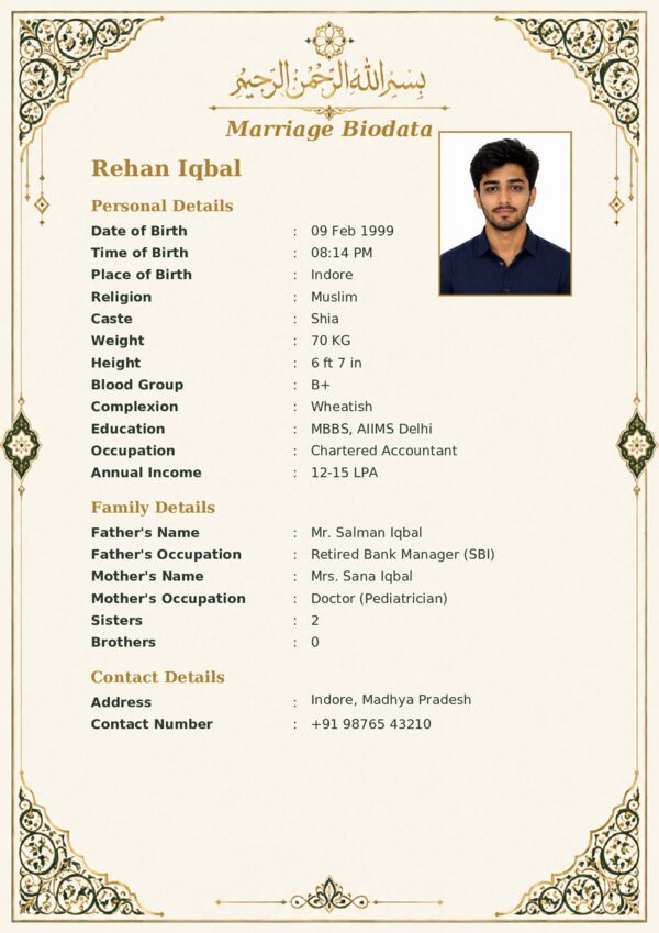 Marriage biodata template 58 — sample