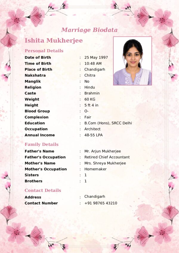 Marriage biodata template 6 — sample