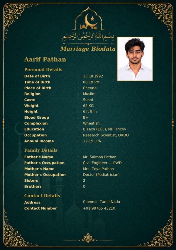 Marriage biodata template 60 — sample