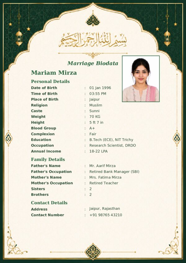 Marriage biodata template 61 — sample