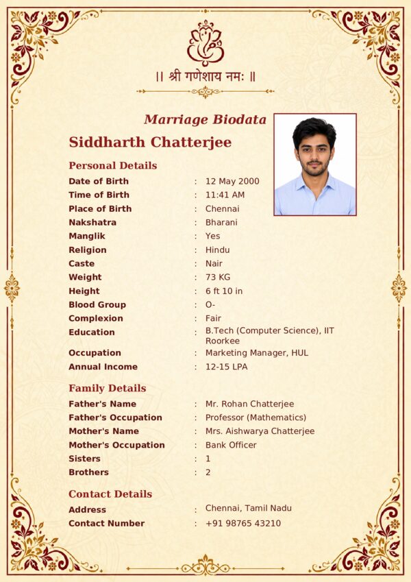 Marriage biodata template 62 — sample