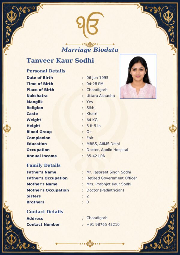 Marriage biodata template 64 — sample